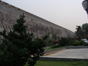 The famed Nanjing Wall, one of the few remnants remaining from the dynastic era of China. The wall is known for following the small moat surrounding the city instead of being in a square fashion.
