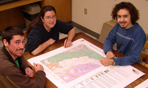 Blue Ridge research team giving one of their geologic maps a critical review.