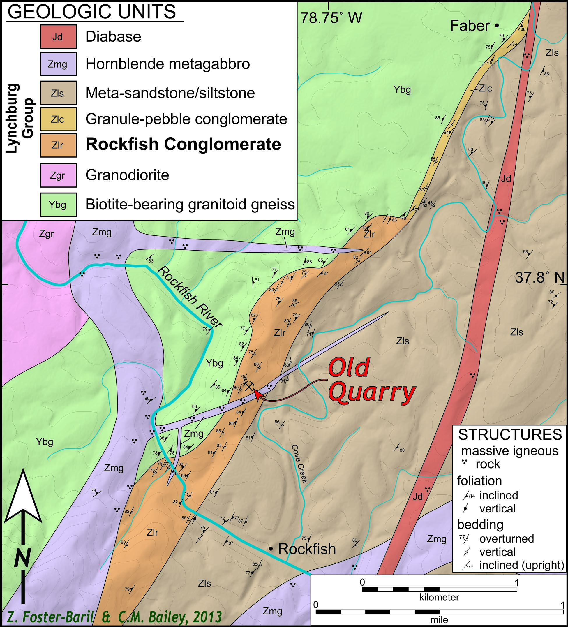 Zach's Geologic Map of the Rockfish area, Virginia. Click for larger view