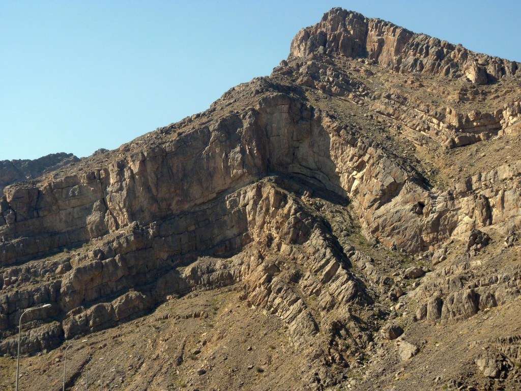 A mountain-side of folded strata, Wadi Muaiydin, Oman.