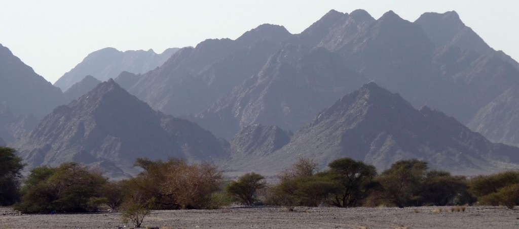 Ophiolitic mountains rising above the Oman desert.