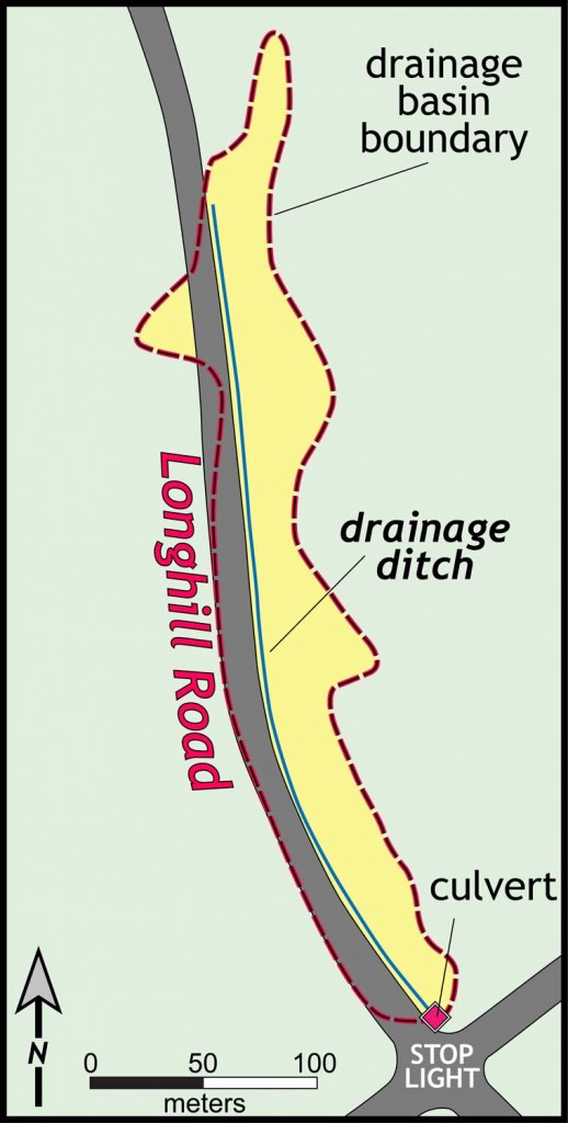 Map of the Longhill Road drainage ditch, james City County, Virginia.