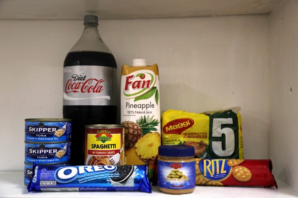 I only have a microwave and a mini-fridge (but one outlet, so only one can be plugged in at a time). Thankfully, my pantry has the essentials: Oreos and Diet Coke. 