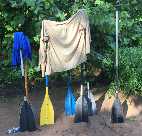 Paddles serving as drying rack for our weak clothes on the Rivanna River.