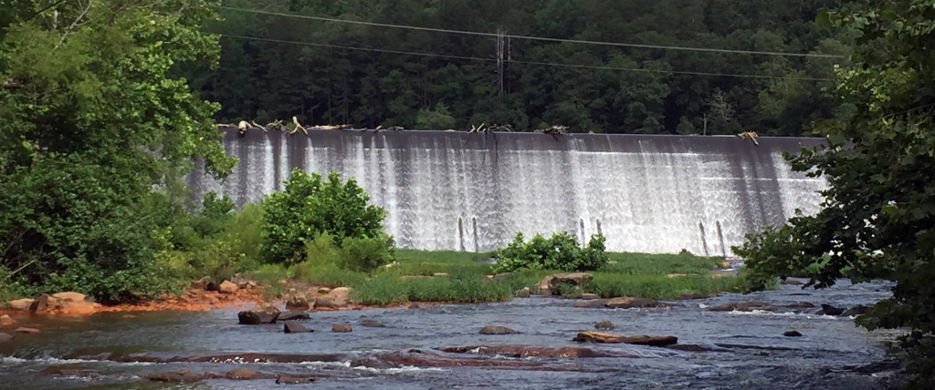 The Rivanna Dam and the free flowing river downstream.  The portage of this dam was unpleasant.
