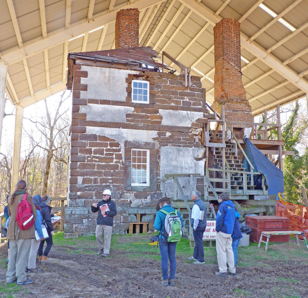 Menokin, and the remains of its northern elevation. Preservation architect John Fidler (with the white hard hat) discusses the Menokin ruins and restoration project.