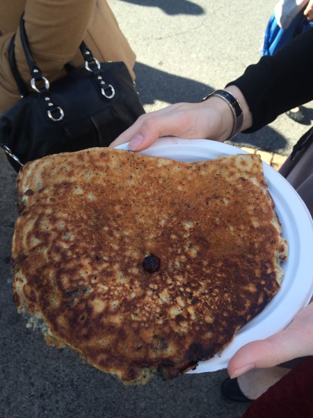 The enormous pancakes were bigger than the plates