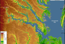 Elevation map of Virginia from Richmond to the Chesapeake bay