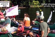 Geologists and their banners on the James. Photo by Linda Morse