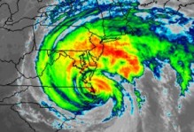 Enhanced infrared satellite image of Hurricane Irene at 5 p.m. (EDT) August 27th, 2011.