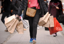 a woman with shopping bags