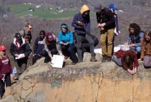 Measuring geologic structures at the Greenstone Overlook, Blue Ridge Parkway.