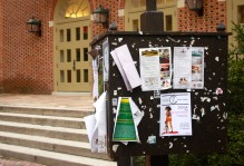 message board outside the marketplace at William and Mary