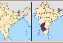 a Map of India with Goa shaded on the left and Karnataka shaded on the right