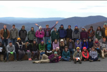 The 2016 William & Mary Earth Structure & Dynamics class at Loft Mountain Overlook in Shenandoah National Park after a cold night in the Blue Ridge Mountains.