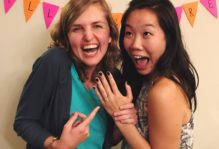 My roommate and I celebrate her engagement.