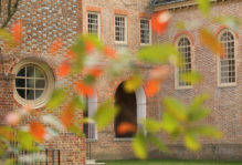 View of wren portico through fall leaves