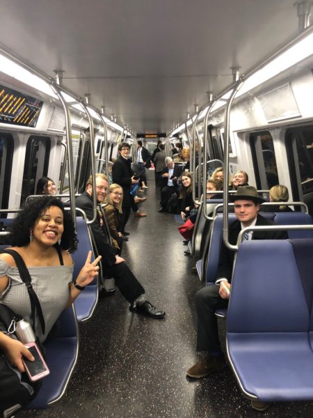 Students riding the Metro