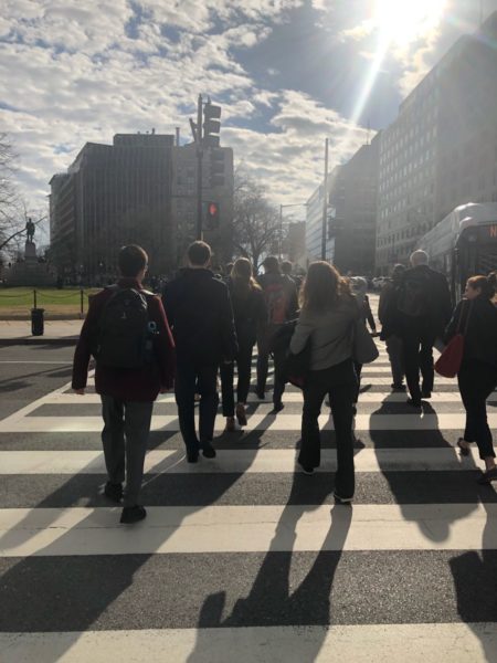 Students crossing a crosswalk in Washington DC