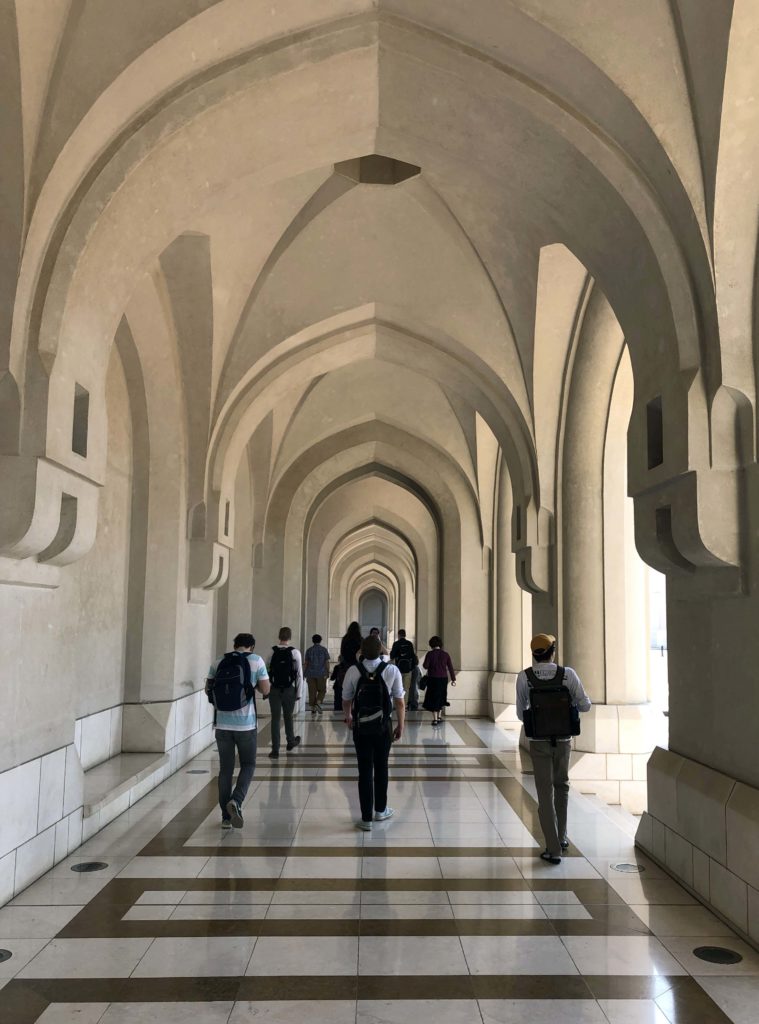 Traversing the colonnade at the Al Alam Palace complex.