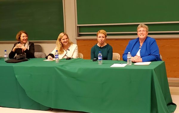 Table of panelists, from left to right: Anne-Marie Slaughter, Sarah Glass, Anne Coleman-Honn, Sue Peterson