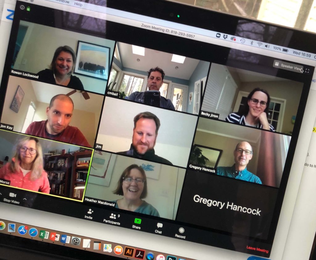 W&M Geology faculty meeting screenshot showing eight faculty on screen.