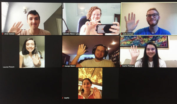 A photo of seven Office of Sustainability summer interns waving in a Zoom meeting.