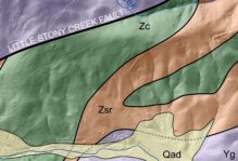 Geologic map of my study area in central Virginia showing Geologic Units of Surficial Deposits, Catoctin Formation, Swift Run Formation and Blue Ridge Basement