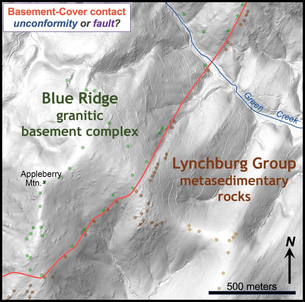 Map of the geologic contact between the basement and cover sequence.