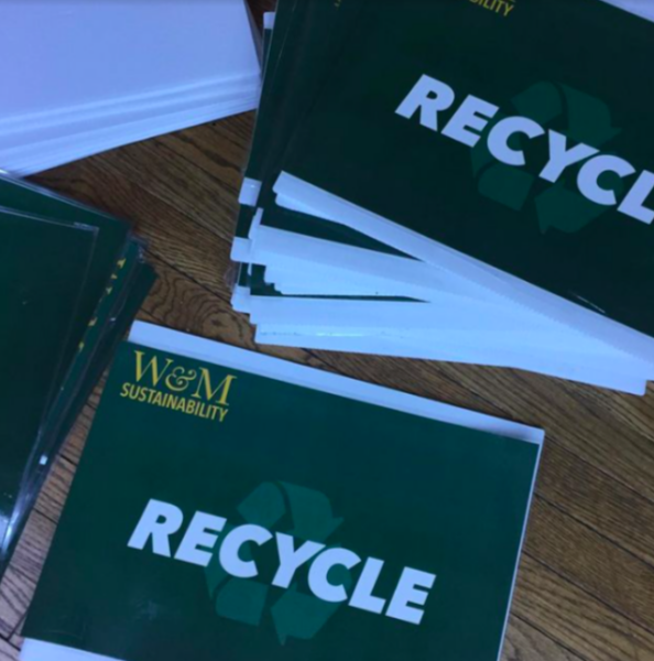 Stack of W&M Sustainability Recycle signs