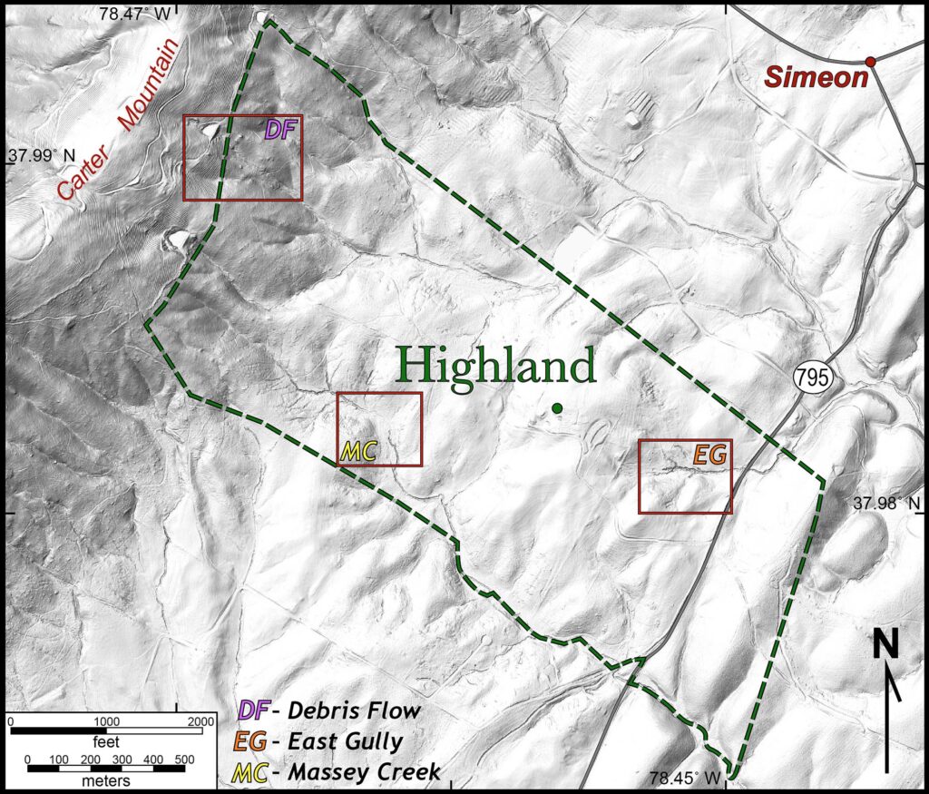 Shaded relief map of Williamsburg & Mary's Highland