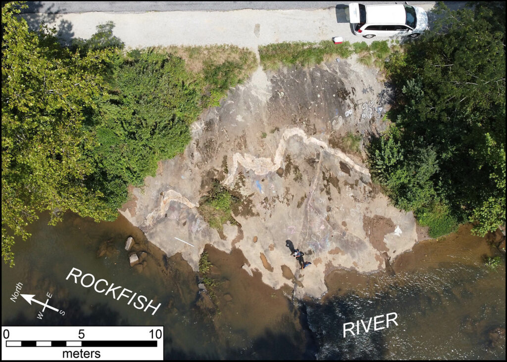 drone imagery of Rockfish River outcrop.