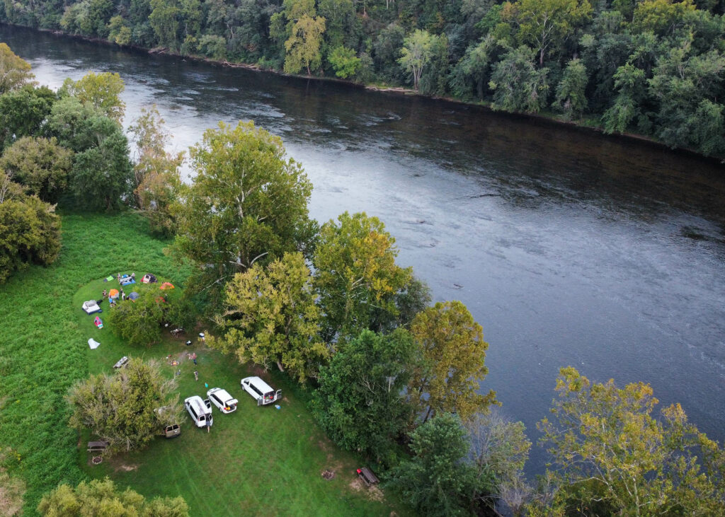 Drone imagery of the James River and our campsite