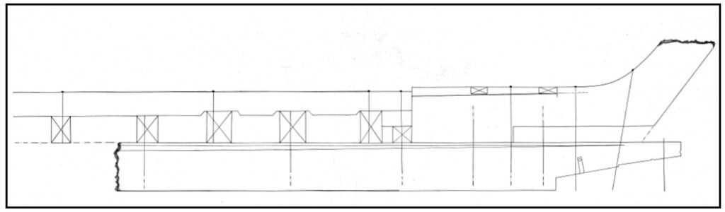 Line drawing of the bow of the ship.