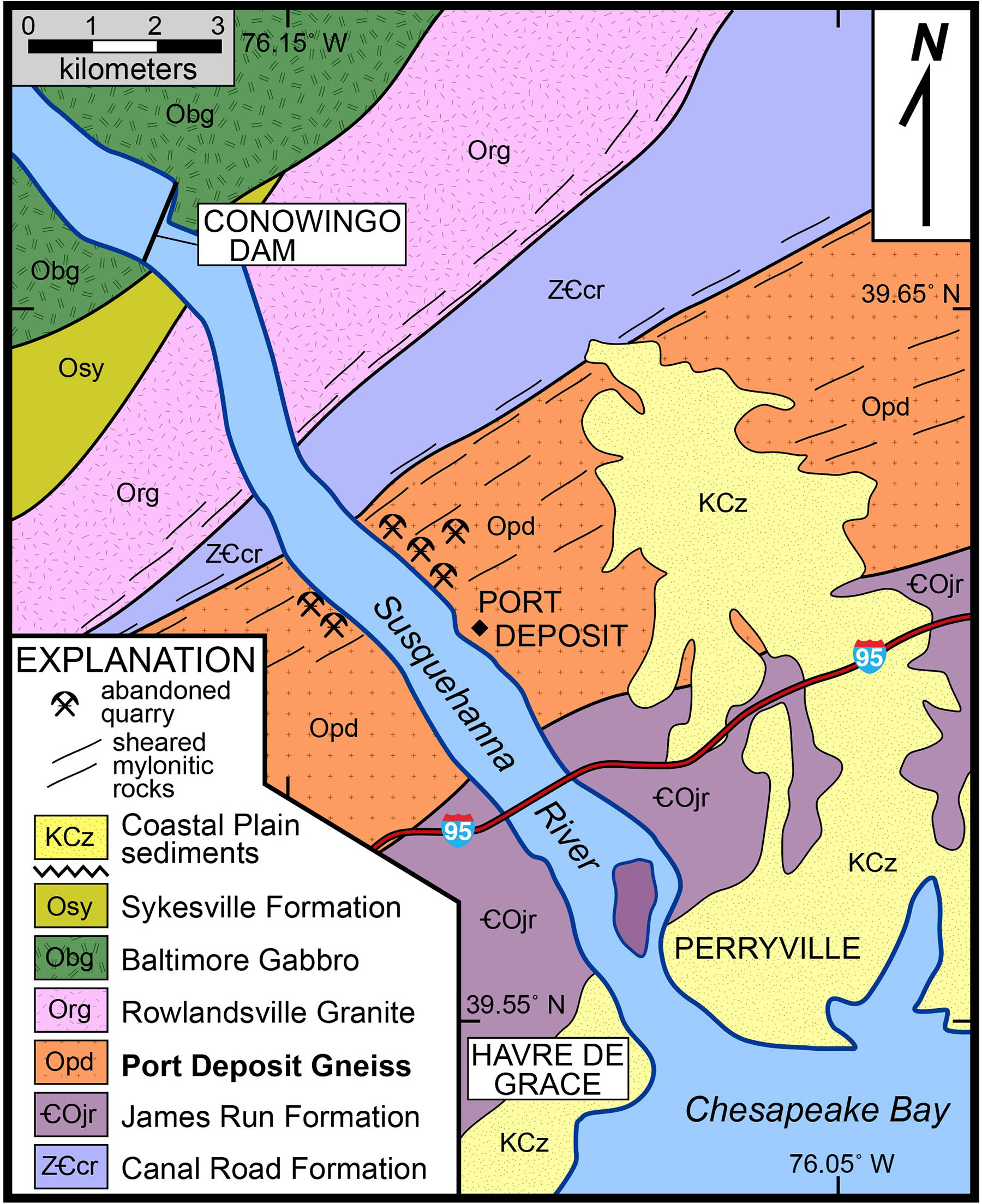 A geologic map of the Port Deposit area.